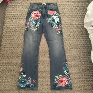 Pistola Jeans, with hand painted flowers, mid rise, size 29
